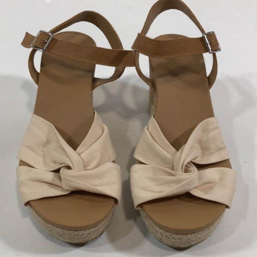 Women’s UGG Joslyn Tan/Cream Espadrille Wedges with Bow Detail Sandals Size 9 - Picture 2 of 6